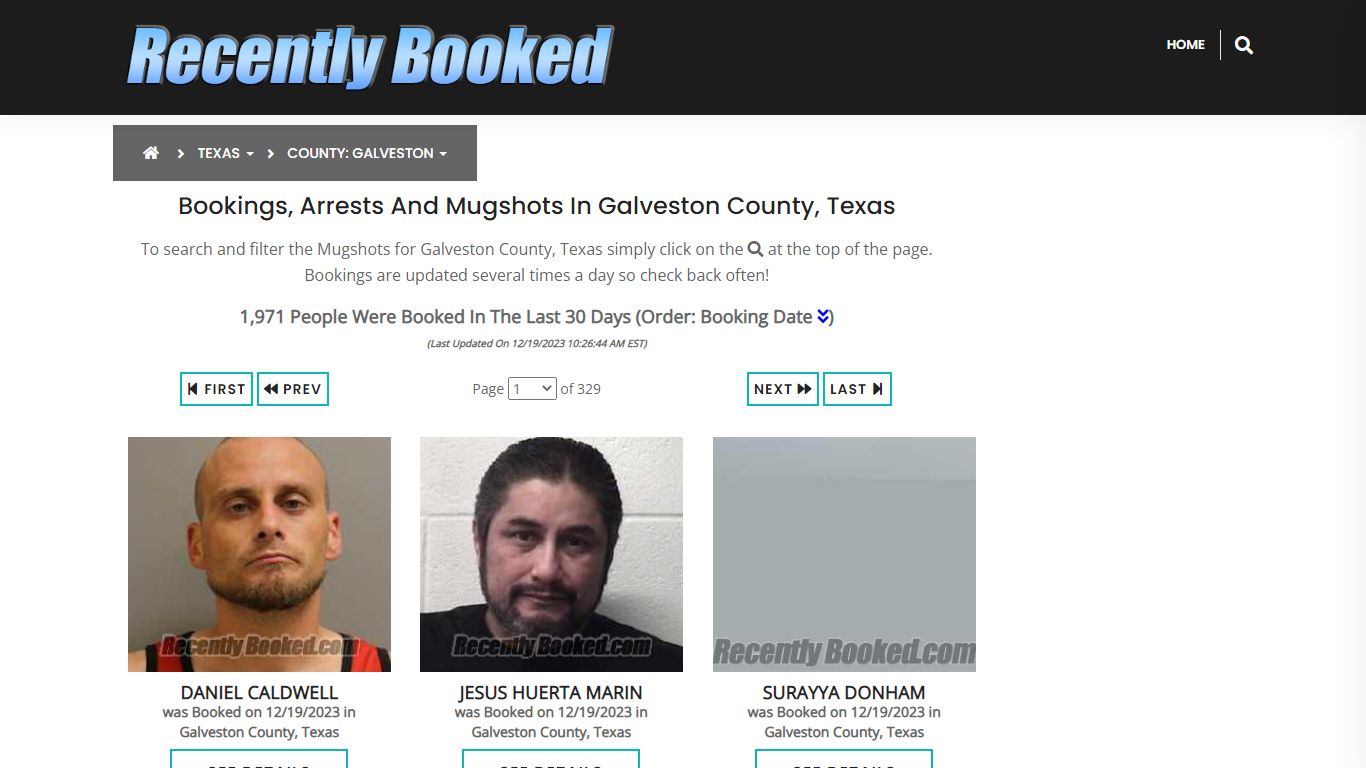 Recent bookings, Arrests, Mugshots in Galveston County, Texas